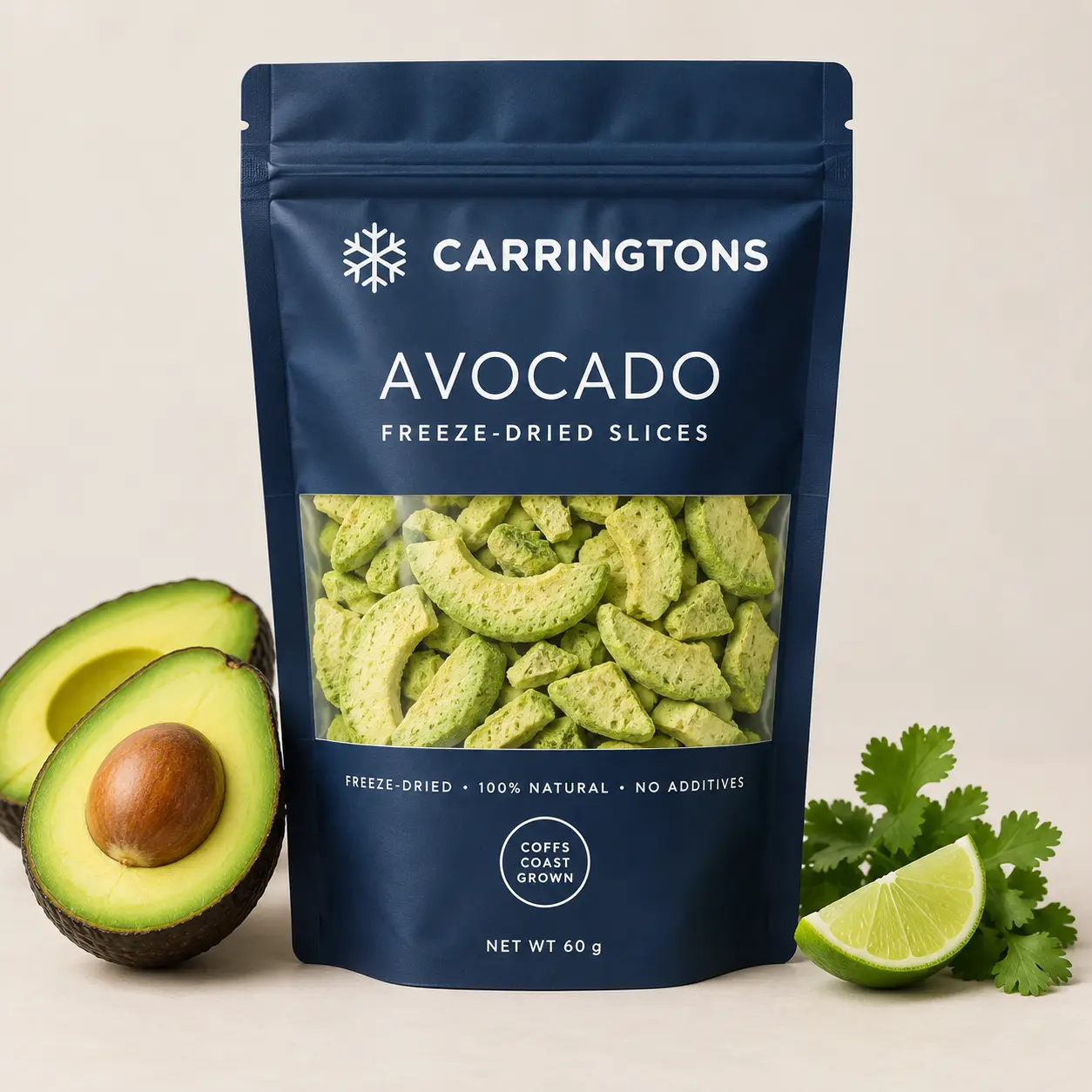 Avocado CARRINGTONS packaging mockup